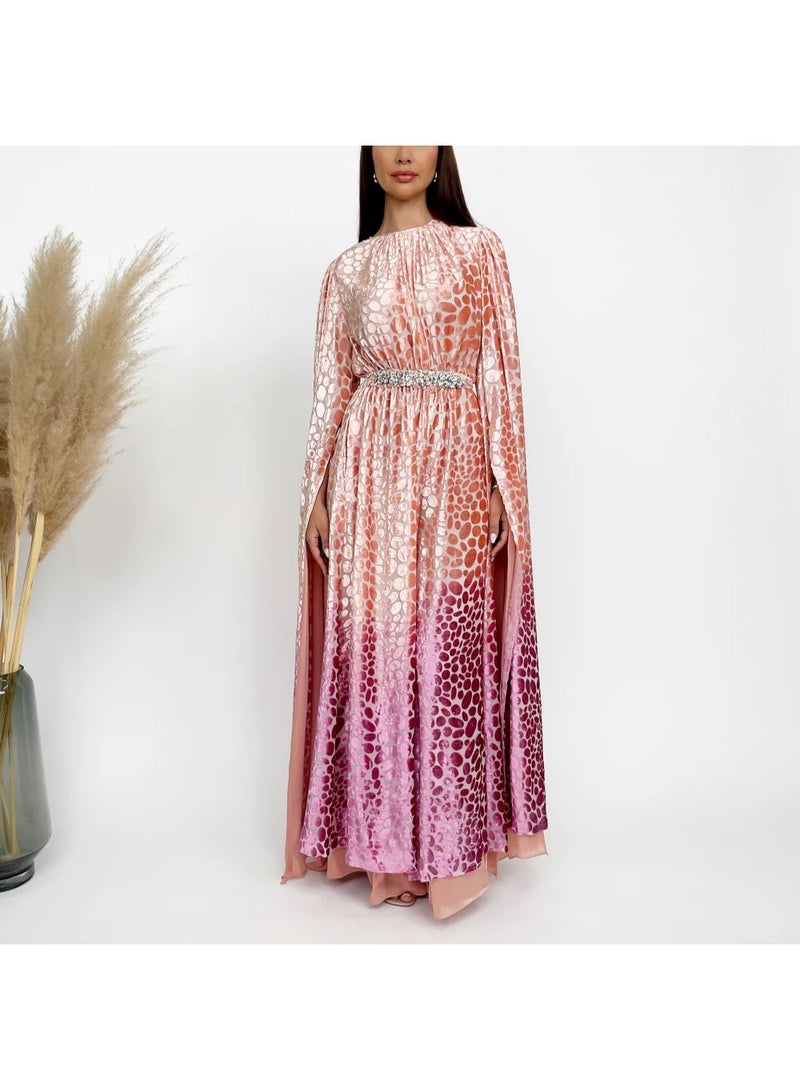 QABEELA RAM24 OMBRÉ PEACH PINK DEVORÉ JUMPSUIT - Image 4